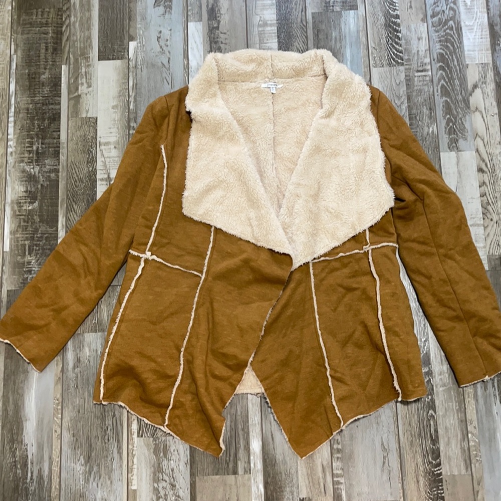 Warm light brown colored medium fleece lined coat